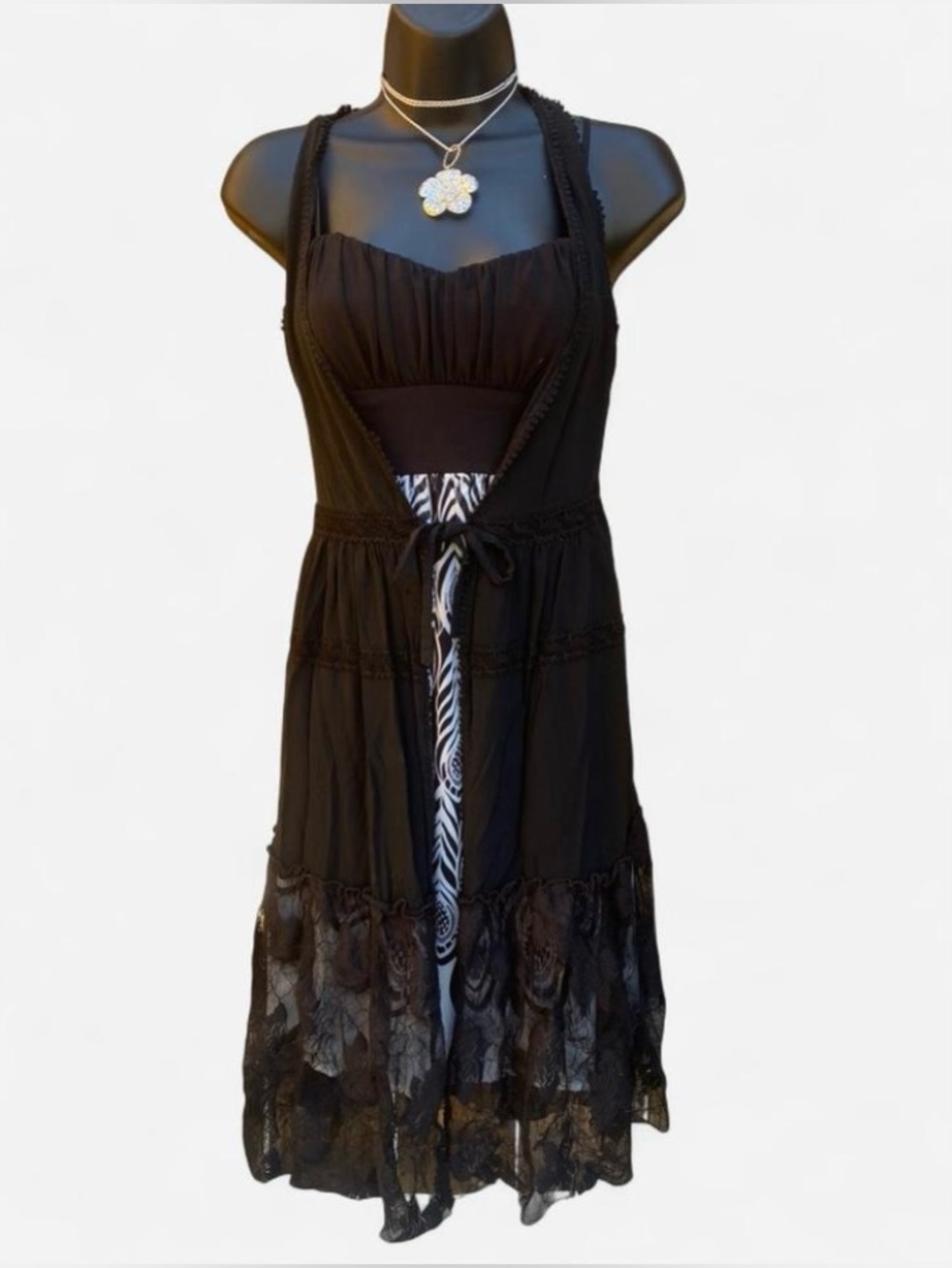 Vintage Y2k Forever 21 Black Lace Sleeveless Maxi Cardigan